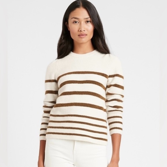 Banana Republic Puffed Sleeve Striped Sweater Oversized Size Small Alpaca Wool - Picture 1 of 8